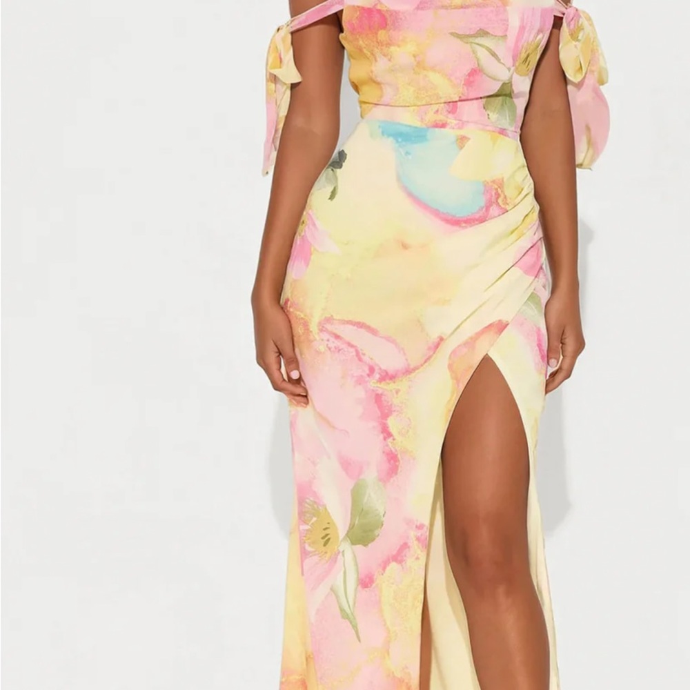Fashion Nova Asymmetrical Floral Dress - Pink and Yellow